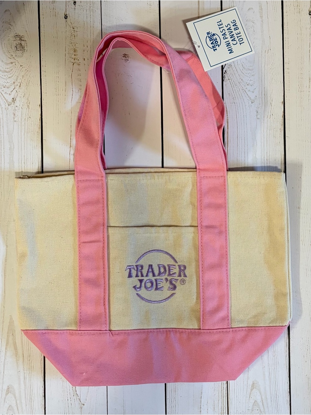Trader Joe's Pink & Cream Canvas Tote Bag